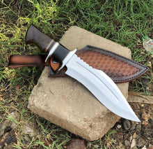 Load image into Gallery viewer, Bowie Knife D2 Steel Blade Dual Guard Leather Sheath
