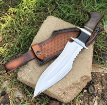 Load image into Gallery viewer, Bowie Knife D2 Steel Blade Dual Guard Leather Sheath