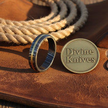 Load image into Gallery viewer, Two-Tone Damascus Steel Ring with Copper Stripe Inlay