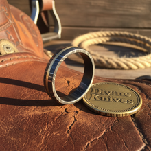 Load image into Gallery viewer, Two-Tone Damascus Steel Ring with Copper Stripe Inlay