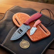 Load image into Gallery viewer, Cowboy Silhouette Skinner Knife with Red Pakkawood Handle for Hunters and Outdoor Users