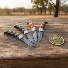Load image into Gallery viewer, Damascus Chevron Wood Pocket Knife Set for Everyday Carry