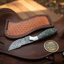 Load image into Gallery viewer, Damascus Charcoal Burl Resin Cowboy Knife with Wood Grain Blade