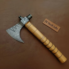 Load image into Gallery viewer, Damascus Pipe Axe 19 Inch Ash Wood Handle | Hand Forged Tomahawk Smoking Axe | JW SteelCrafts