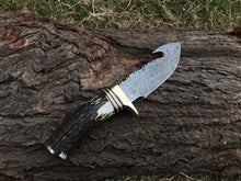 Load image into Gallery viewer, Damascus Gut Hook Skinning Knife – Stag Horn Handle