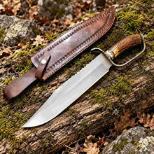 Load image into Gallery viewer, Custom D-Guard D2 Bowie Knife with Stag Antler Handle and Leather Sheath