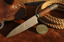 Load image into Gallery viewer, Two Tone Gray and Black Wood Damascus Fixed Blade Knife