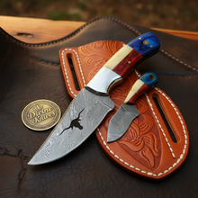 Load image into Gallery viewer, Longhorn Cutout Texas Flag Damascus Hunter &amp; Skinner Knife Set