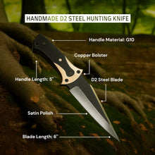Load image into Gallery viewer, D2 Steel Hunting Knife with G10 Handle &amp; Leather Sheath