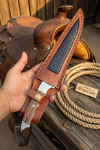 Load image into Gallery viewer, Handmade 13 Inch Overall Damascus Steel Fillet Knife –  Full Tang Fishing Knife with Hardwood Handle and Leather Sheath.