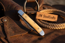 Load image into Gallery viewer, Handmade Damascus Steel Folding Pocket Trapper Knife 4"with Bone Handle