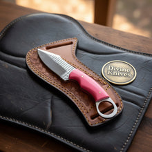 Load image into Gallery viewer, Pink Resin Rasp Ring Skinner Knife with Rasp File Blade