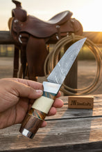 Load image into Gallery viewer, Hunting Knife 4.5” Damascus Steel Straight Back Blade Hybrid Wood Resin Handle Viking-Inspired