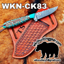 Load image into Gallery viewer, Turquoise Stag Resin Drop Point Knife with Twist Pattern Blade for Hunters and Outdoor Users