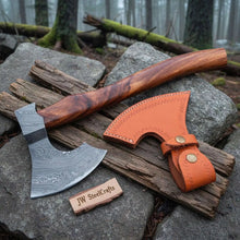 Load image into Gallery viewer, Pattern-Welded Damascus Viking Bearded Axe with Curved Rosewood Handle
