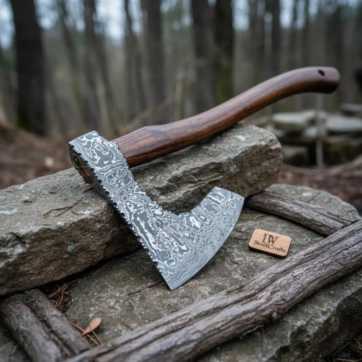 Custom Handmade Bearded Viking Axe with Damascus Steel Blade and Hardw ...