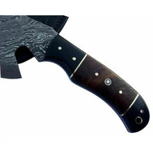 Load image into Gallery viewer, Damascus Bearded Hatchet with Contoured Full Tang Handle