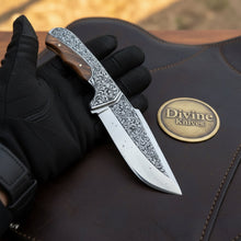 Load image into Gallery viewer, Engraved Hunting Skinner Knife with Carved Wood Handle