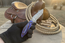 Load image into Gallery viewer, Hand Forged Damascus Gentleman’s Folding Knife Blue Pakkawood Handle Liner Lock EDC