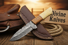 Load image into Gallery viewer, Bone and Wood Accent Damascus Knife Built for Field Dressing