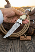 Load image into Gallery viewer, Hunting Knife 4.5” Damascus Steel Straight Back Blade Hybrid Wood Resin Handle Viking-Inspired
