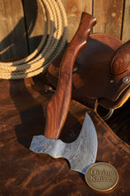 Load image into Gallery viewer, Bone Handle Damascus Knife with Handcrafted Tooled Sheath