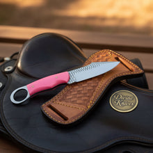 Load image into Gallery viewer, Pink Resin Rasp Ring Skinner Knife with Rasp File Blade