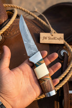 Load image into Gallery viewer, Hunting Knife 4.5” Damascus Steel Straight Back Blade Hybrid Wood Resin Handle Viking-Inspired