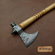 Load image into Gallery viewer, Damascus Pipe Axe 19 Inch Ash Wood Handle | Hand Forged Tomahawk Smoking Axe | JW SteelCrafts