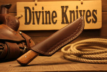 Load image into Gallery viewer, Natural Olive Wood Damascus Knife with Included Leather Sheath
