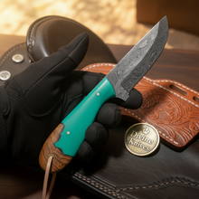 Load image into Gallery viewer, Green Turquoise Wood Drop Point Skinner – Durable for Hunting
