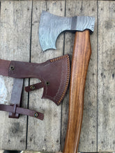 Load image into Gallery viewer, Damascus Viking Bearded Hatchet with Bare Wood Haft