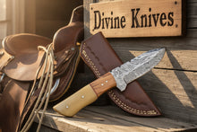 Load image into Gallery viewer, Bone and Wood Accent Damascus Knife Built for Field Dressing