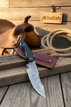 Load image into Gallery viewer, Damascus Field Knife 9” Blade Handmade Black Epoxy Resin Handle with Sheath