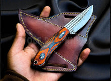 Load image into Gallery viewer, Orange Pakkawood Handle EDC Skinner Knife for Cowboy Style Collectors