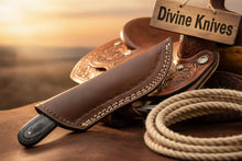 Load image into Gallery viewer, Copper Banded Two-Tone Wood Damascus Clip Point Hunting Knife