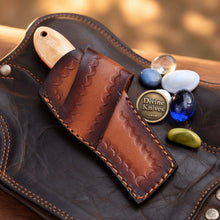 Load image into Gallery viewer, Turquoise &amp; Bone Rasp Bull Cutter Knife with Tooled Leather Sheath