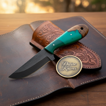 Load image into Gallery viewer, Green Turquoise Wood Drop Point Skinner – Durable for Hunting