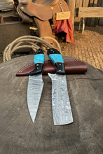 Load image into Gallery viewer, Handmade Damascus Skinner 7”–8” Knife Set Cowboy Ranch Blades Turquoise Handle with Sheath