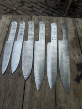Load image into Gallery viewer, 6-Piece Handmade Damascus Chef Knife Blank Set, Forged Steel Blades, Custom Knife Making Supply