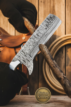 Load image into Gallery viewer, Micarta and Turquoise Bull Cutter with Scale Pattern Damascus Blade