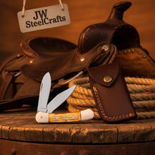 Load image into Gallery viewer, Double Blade Trapper Knife with Bone Handle, Folding Pocket Knife