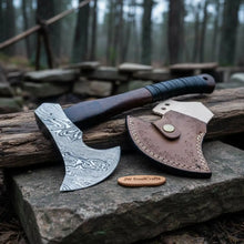 Load image into Gallery viewer, Hand Forged Damascus Steel Hatchet Hawks Tomahawk Axe Rose Wood