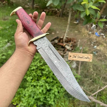 Load image into Gallery viewer, Handmade Damascus Clip Point Bowie Utility Knife Fixed Blade Pakka Wood Handle with Guard