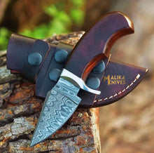Load image into Gallery viewer, Mini Damascus Hunting Knife with Rosewood Handle
