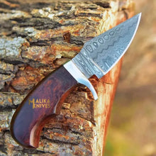 Load image into Gallery viewer, Mini Damascus Hunting Knife with Rosewood Handle