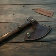 Load image into Gallery viewer, Handmade Damascus Steel Bearded Viking Axe with Hardwood Handle – Custom Forged Norse Camp Axe | JW SteelCrafts
