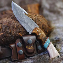 Load image into Gallery viewer, Damascus Gut Hook Hunting Knife Wood Resin Handle