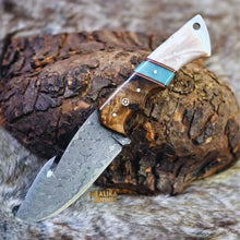 Load image into Gallery viewer, Damascus Gut Hook Hunting Knife Wood Resin Handle