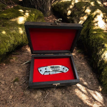 Load image into Gallery viewer, Damascus Folding Knife with Camel Bone Handle | Hand-Engraved People’s Flag | EDC Knife with Gift Box